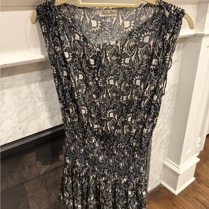 LoveShackFancy Black and Cream Mini Dress